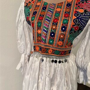 Colorful Embroidered Dress with White Sleeves